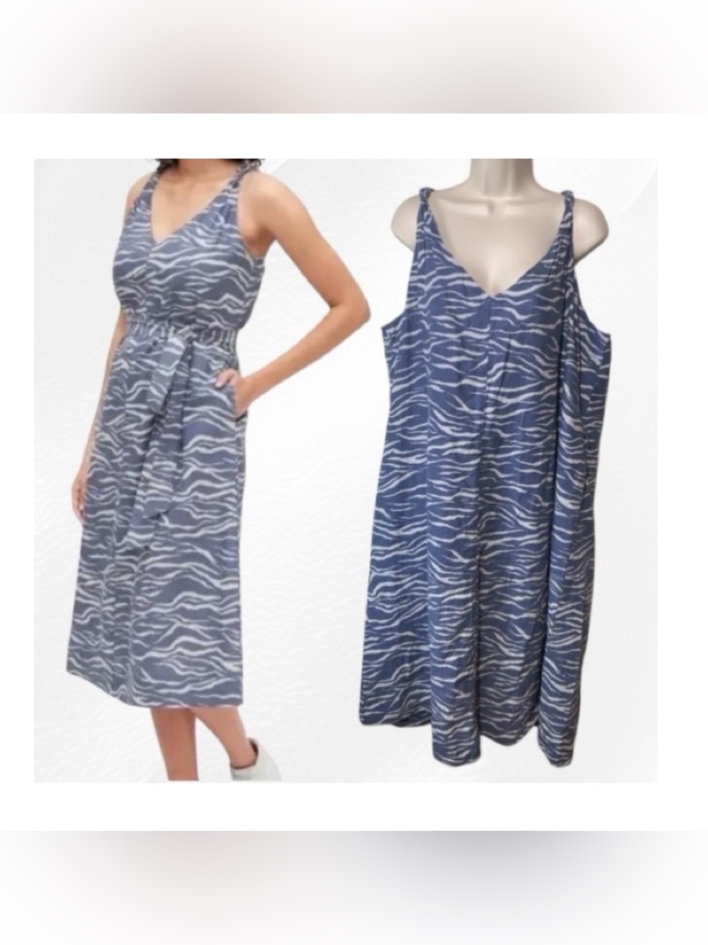 Gap Linen Rayon Blend Aline Midi Animal Print Midi Dress Size XXL